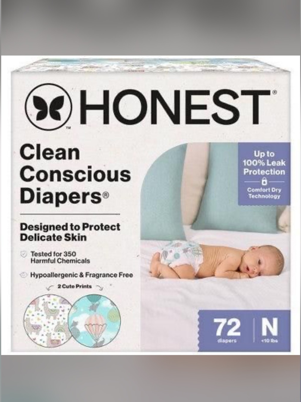 HONEST Clean Conscious Diapers - Neutral (White/Blue Accents) - 72 Count